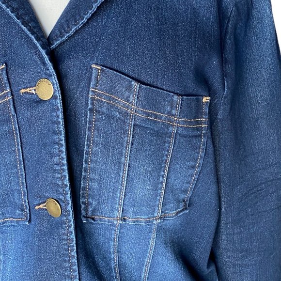 Democracy Denim Trucker Jean Jacket Blue Military Indie Grunge Faded-XL - Picture 6 of 16